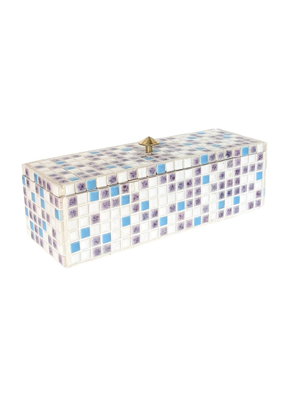Vintage Mosaic Tiled Wood Box with Lid